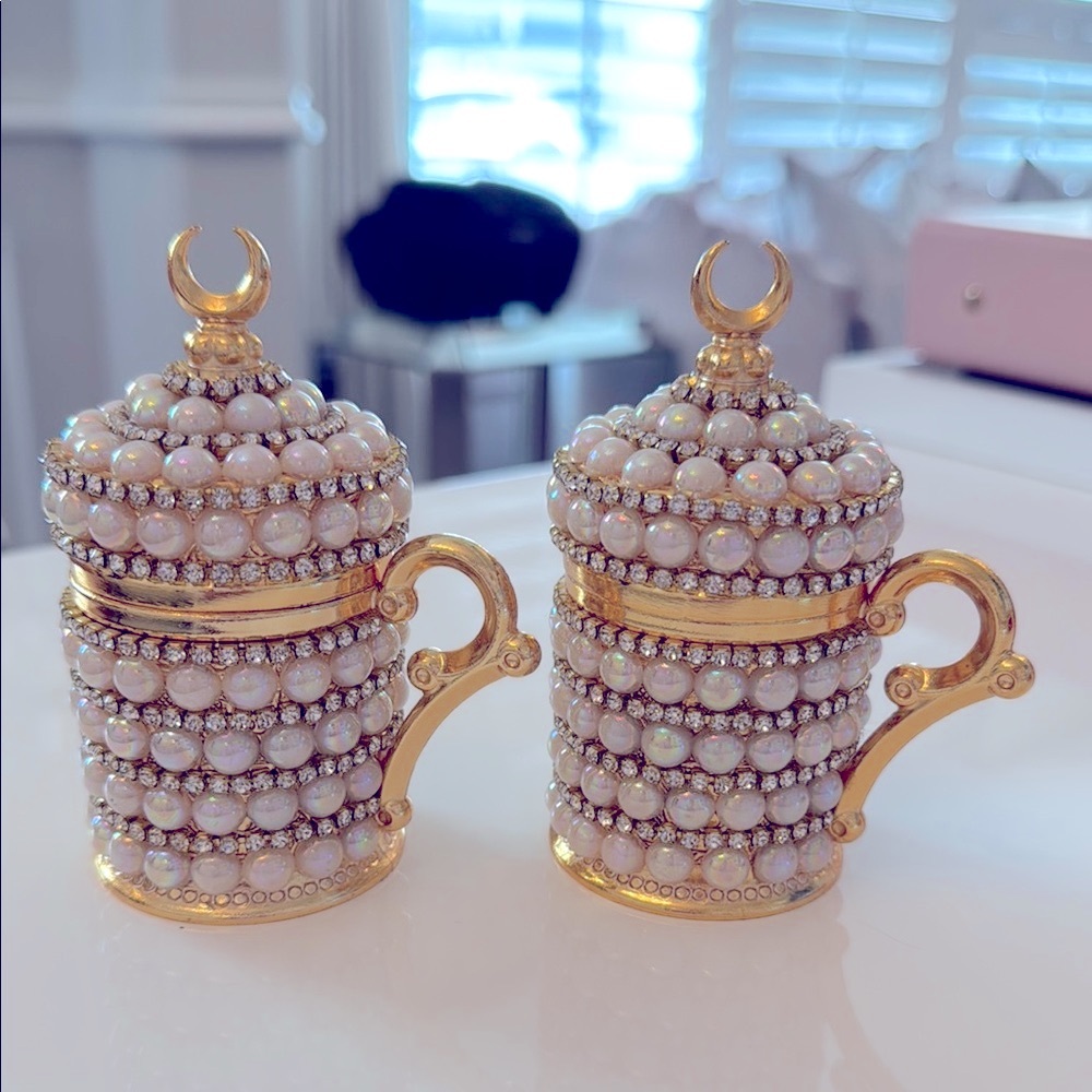 HANDMADE TURKISH Elegant Gold and Pearl Decorative Cups SET OF 2